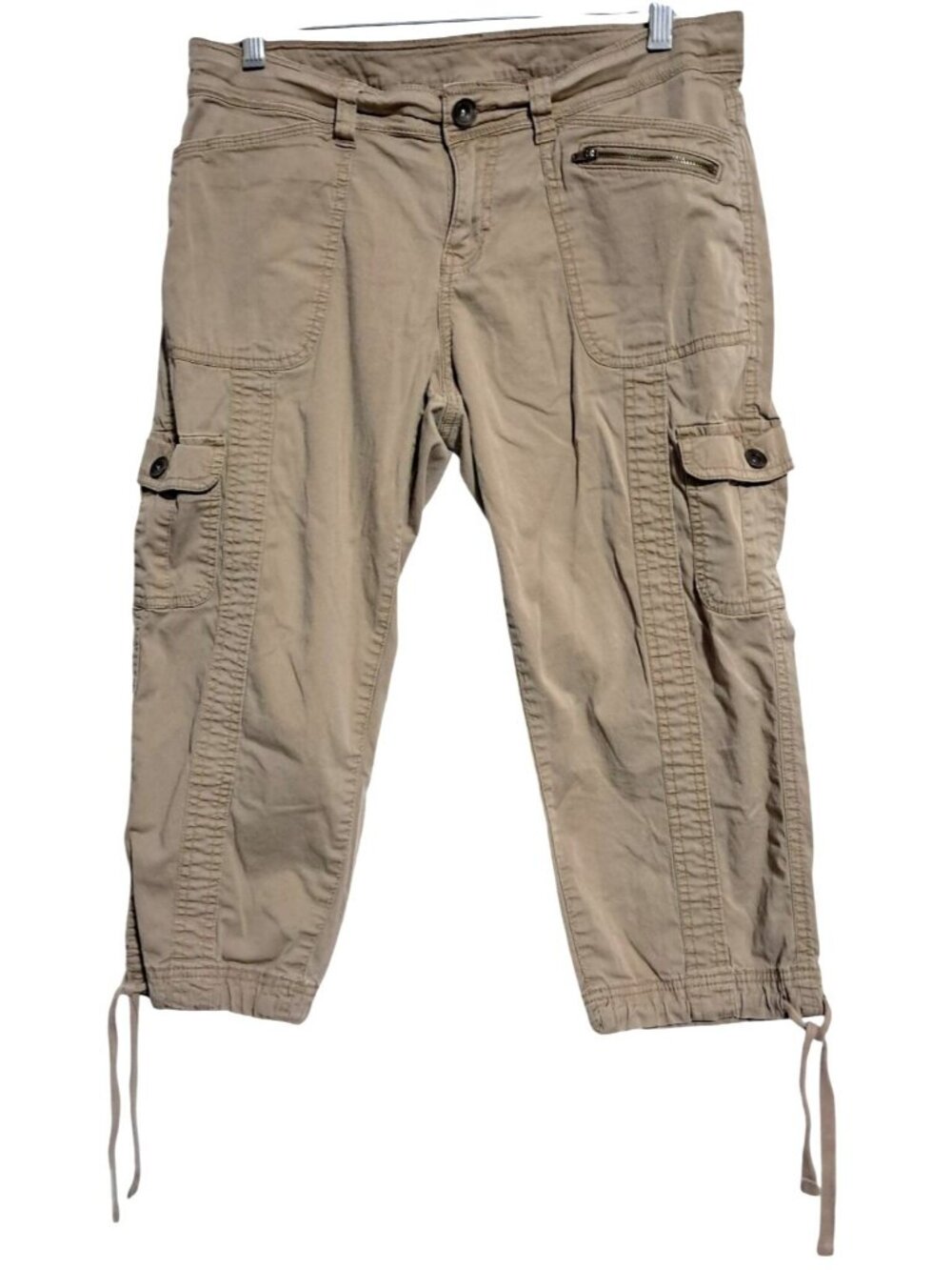 Faded Glory Cargo Capri Pants Womens Size 10 Khaki Cotton Blend Adjustable Hem